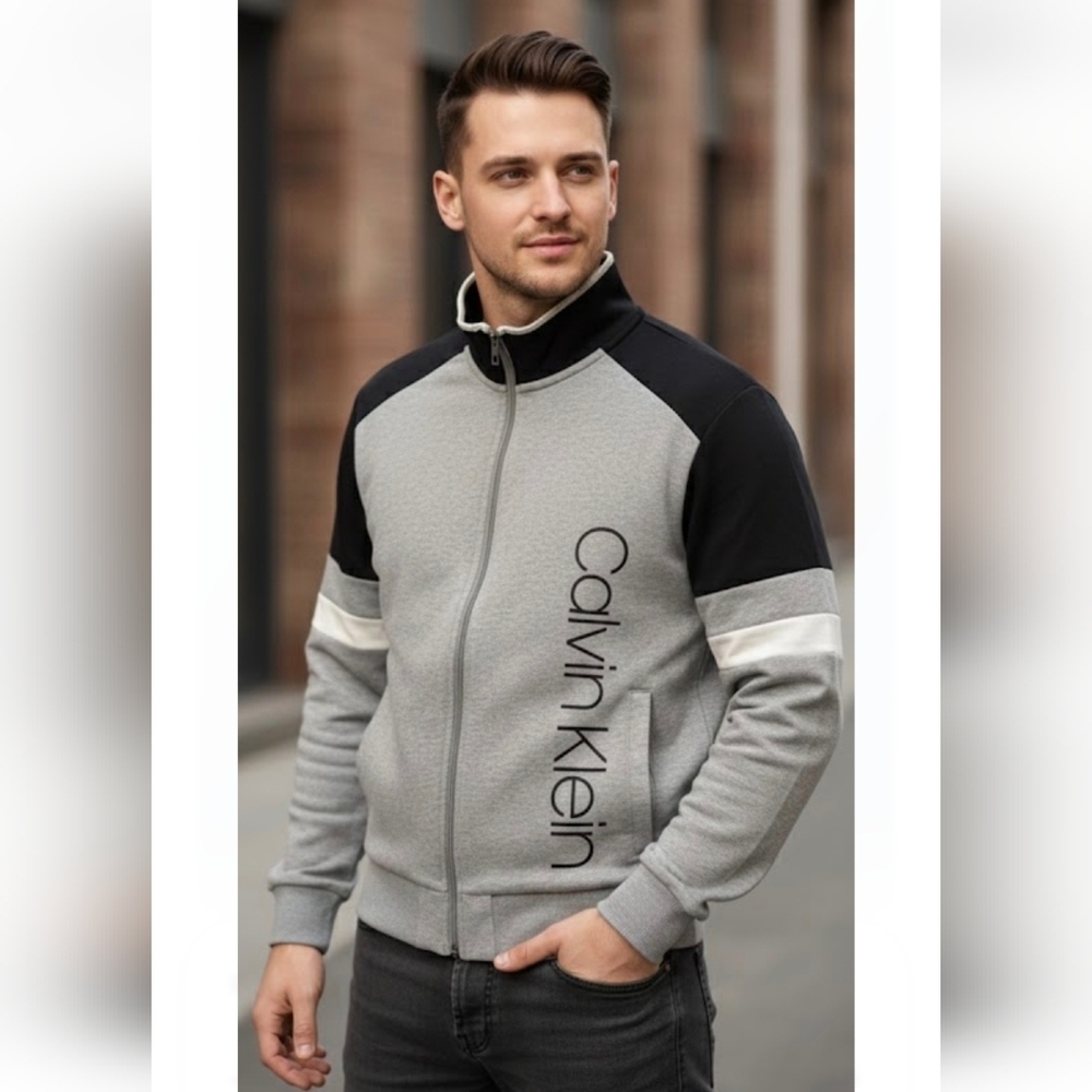 CALVIN KLEIN Gray Black TECH JERSEY Jack Size M